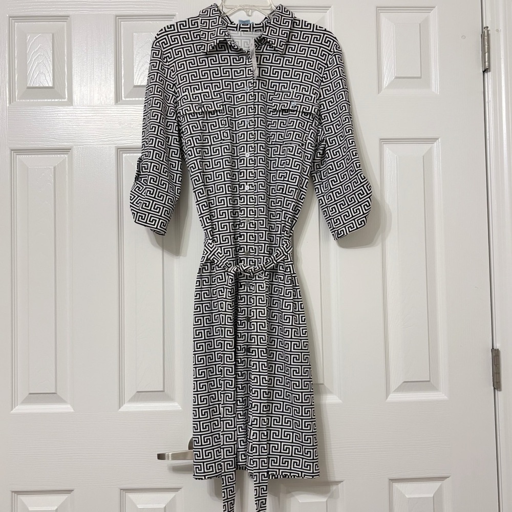 NWT Women's J. McLaughlin Belted Shirt Button Down Dress Black & White XL